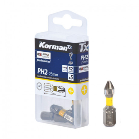 Jeu de 5 Embouts Cruciforme  Impact Torsion PH2 25mm