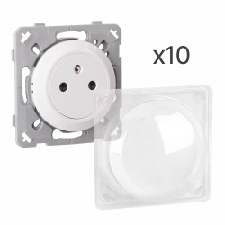 Lot de 10 Prises 2P+T 16A Affleurantes blanc avec cache peinture EPURE