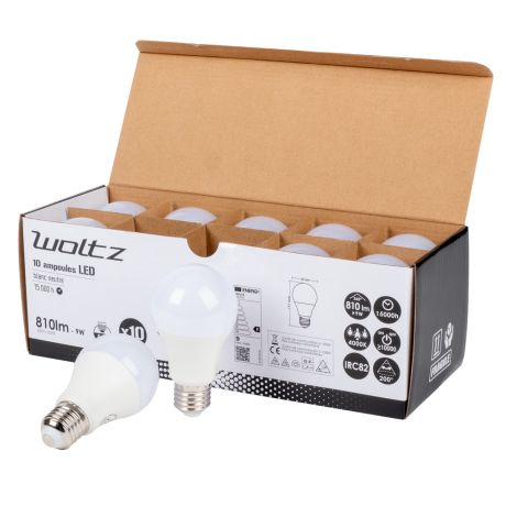 Lot de 10 Ampoules LED SMD E27 A60 9W Blanc neutre