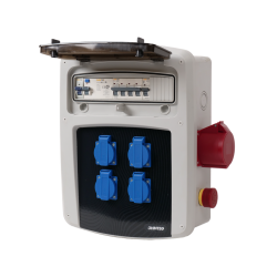 Coffret de chantier  avec 4 prises monophasées + 1 prise tétrapolaire 32A