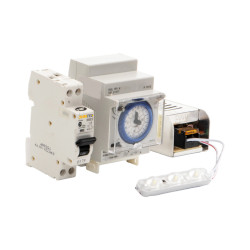Kit éclairage monté sur nos bornes avec protection électrique et horloge mécanique