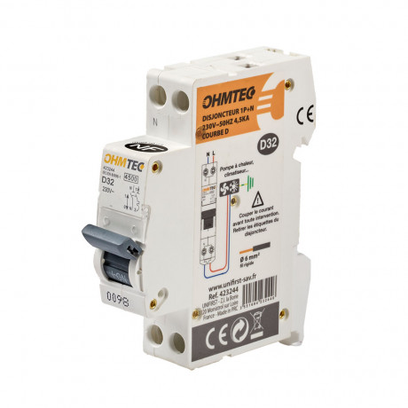Disjoncteur à vis 1P+N 32A 4.5kA/6kA Courbe D