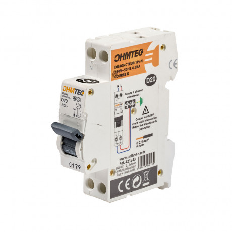 Disjoncteur à vis 1P+N 20A 4.5kA/6kA Courbe D