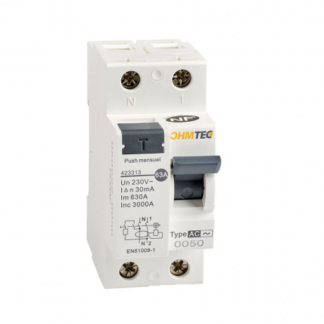 Interrupteur différentiel 1P+N 3kA, 63A type AC